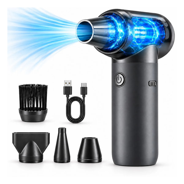 Portable Cordless Air Blower & Duster with 4 Nozzles and Brush, USB-C Rechargeable