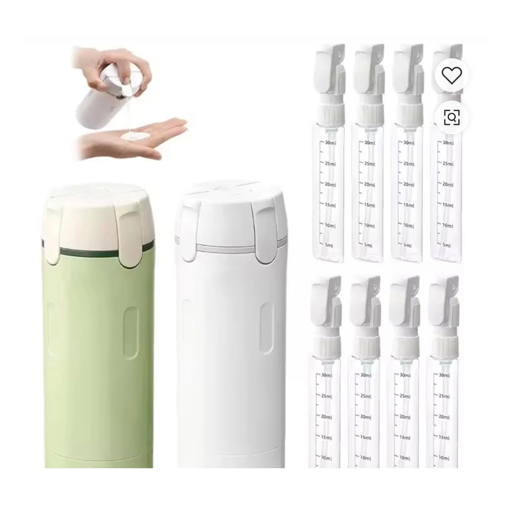 Portable Travel Bottle Set with Press Dispensers, Leak-Proof, 30ml Bottles