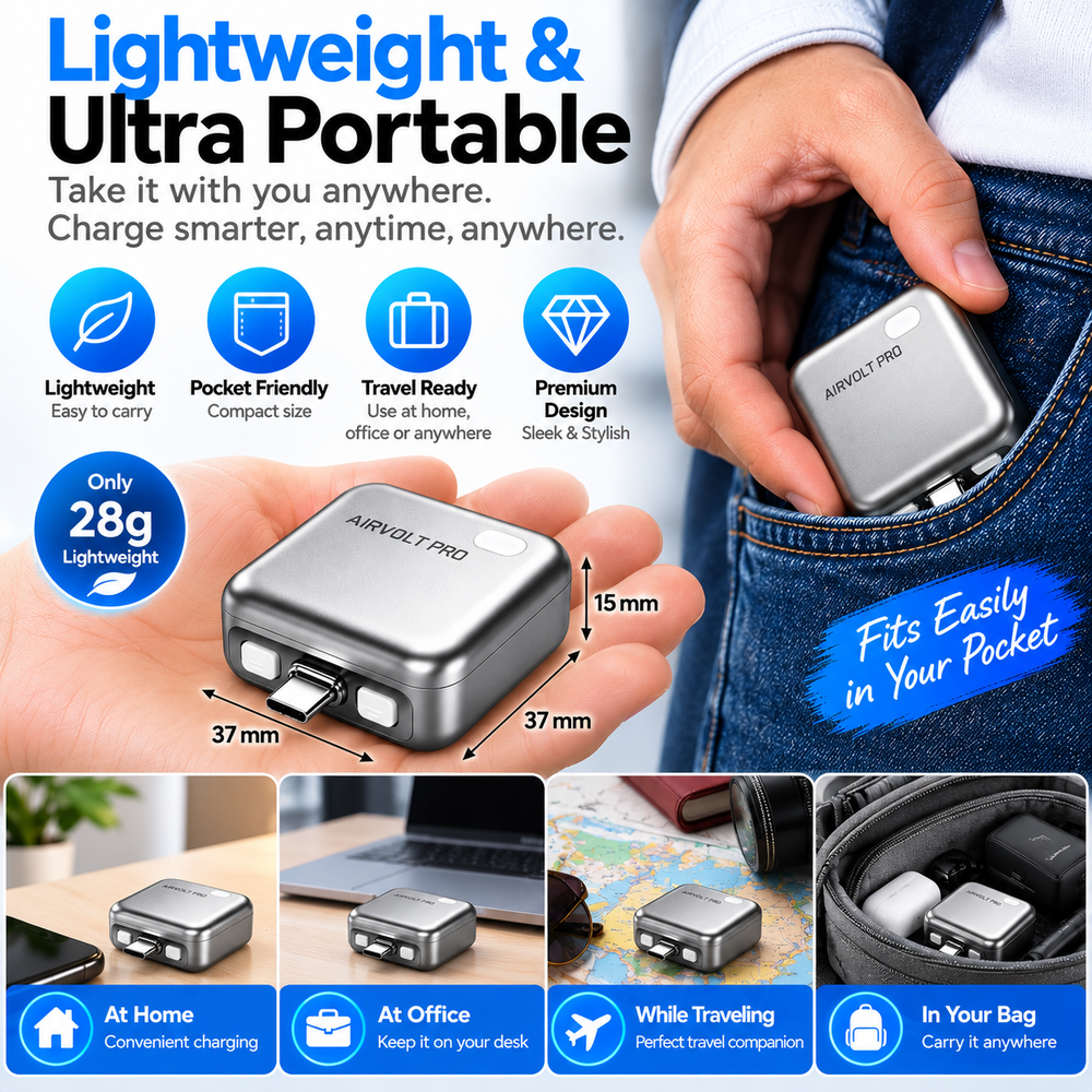 AirVolt Pro USB-C Charger Adapter with Automatic Power Cut-Off When Fully Charged, Metal Finish