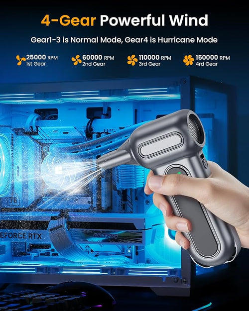 Cordless Air Duster & Mini Vacuum with Digital Display, 5 Attachments, USB-C