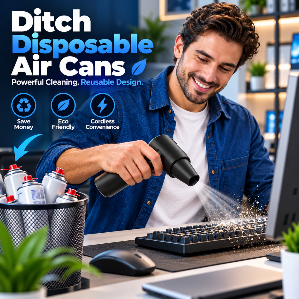 Portable Cordless Air Blower & Duster with 4 Nozzles and Brush, USB-C Rechargeable