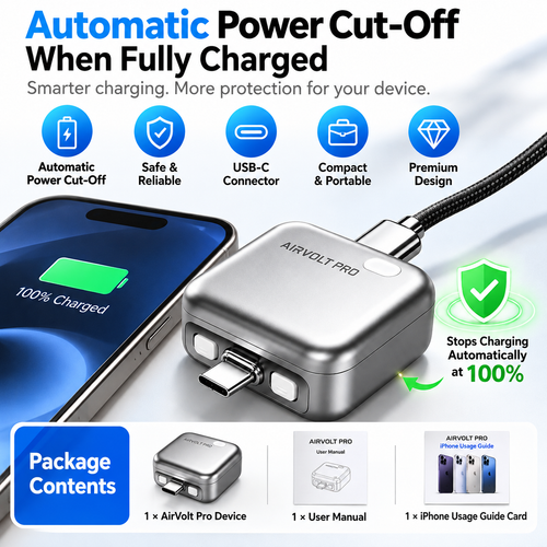 AirVolt Pro USB-C Charger Adapter with Automatic Power Cut-Off When Fully Charged, Metal Finish