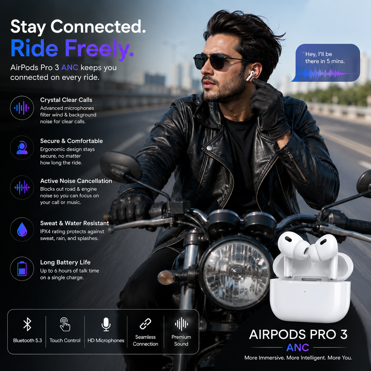 Airpods Pro 3 ANC Wireless Earbuds – Bluetooth 5.3, HD Sound, ENC Calls & Long Battery Life